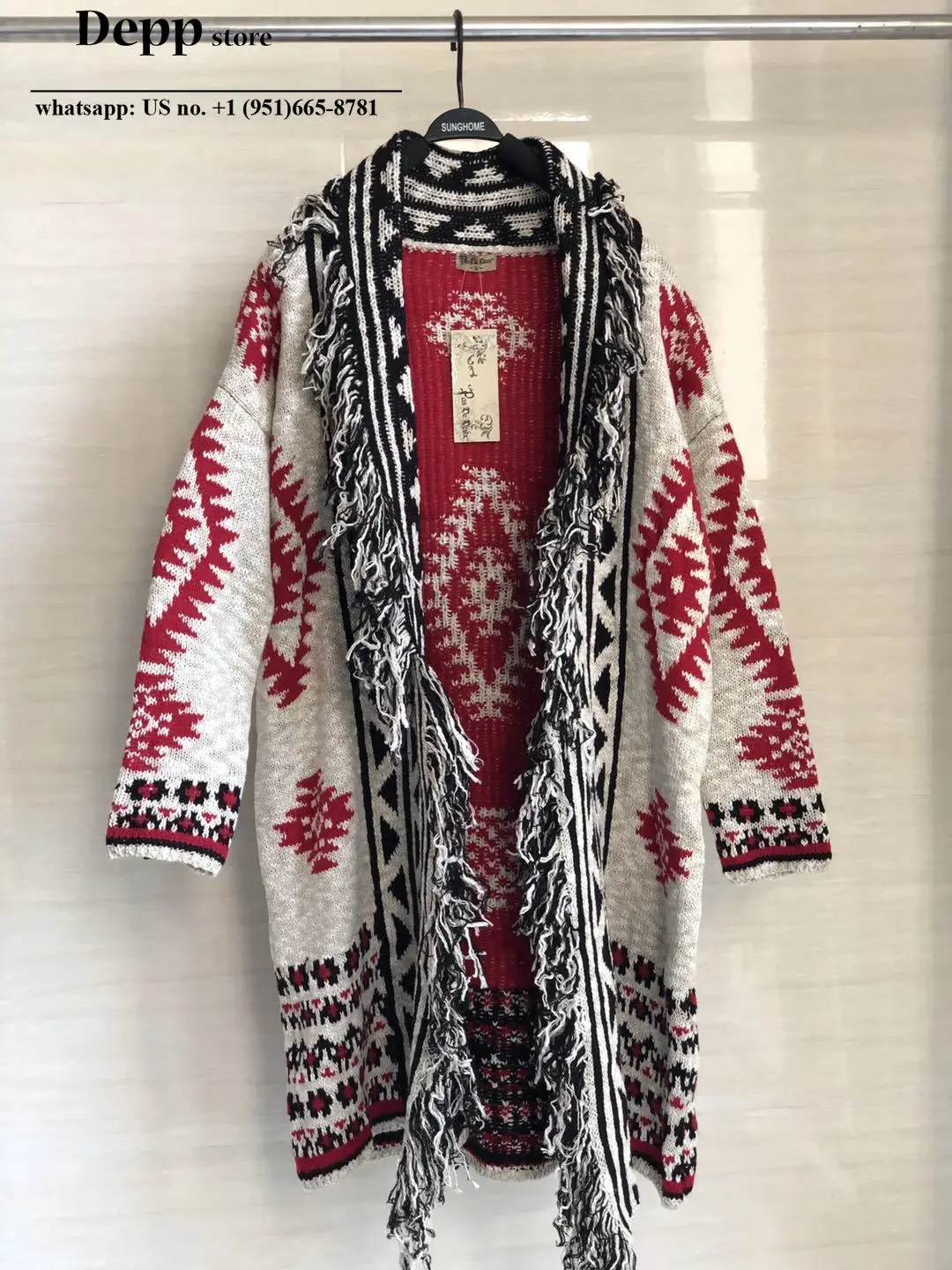 

luxury designer high end women vintage hippie weatern Tassel Indian cowboy print Knitted Cardigan Casual Loose Sweater jumper