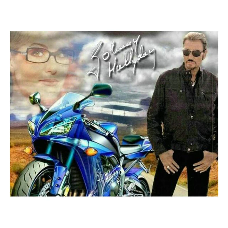 5d алмазная картина &quotjohnny hallyday&quot мотоцикл diy Алмазная мозаичная Полная площадь и
