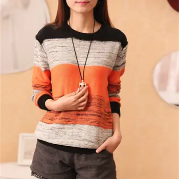 

2018 New Hot Sale Fashion Winter Autumn Women Pullovers Knitted Long Sleeve O-neck Female Patchwork Sweaters Sw080