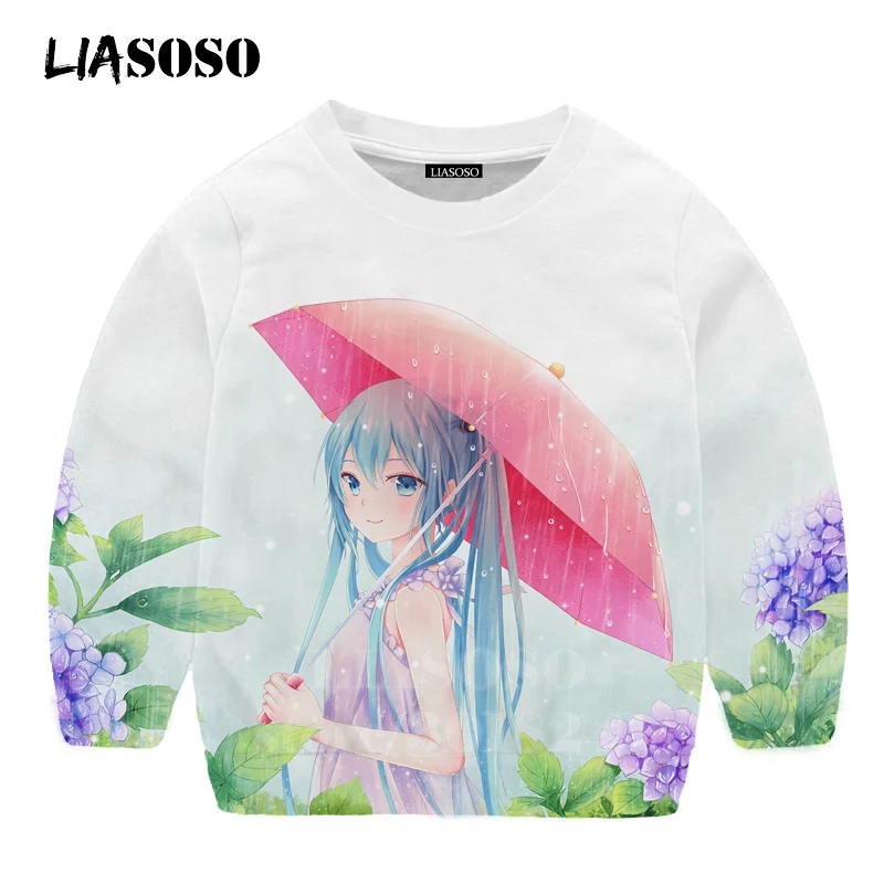 LIASOSO детей толстовки 3D принт аниме девочка Hatsune Толстовка Miku в уличном стиле для детей мальчиков и девочек Повседневное Топ для маленьких детей, свитер для подростков B174-22