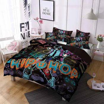 

Cool Boy Hip Hop Bed Linen Set with Pillowcase Guitar Musical Instrument Pattern Home Comforter Set Full Queen King Size Bedding