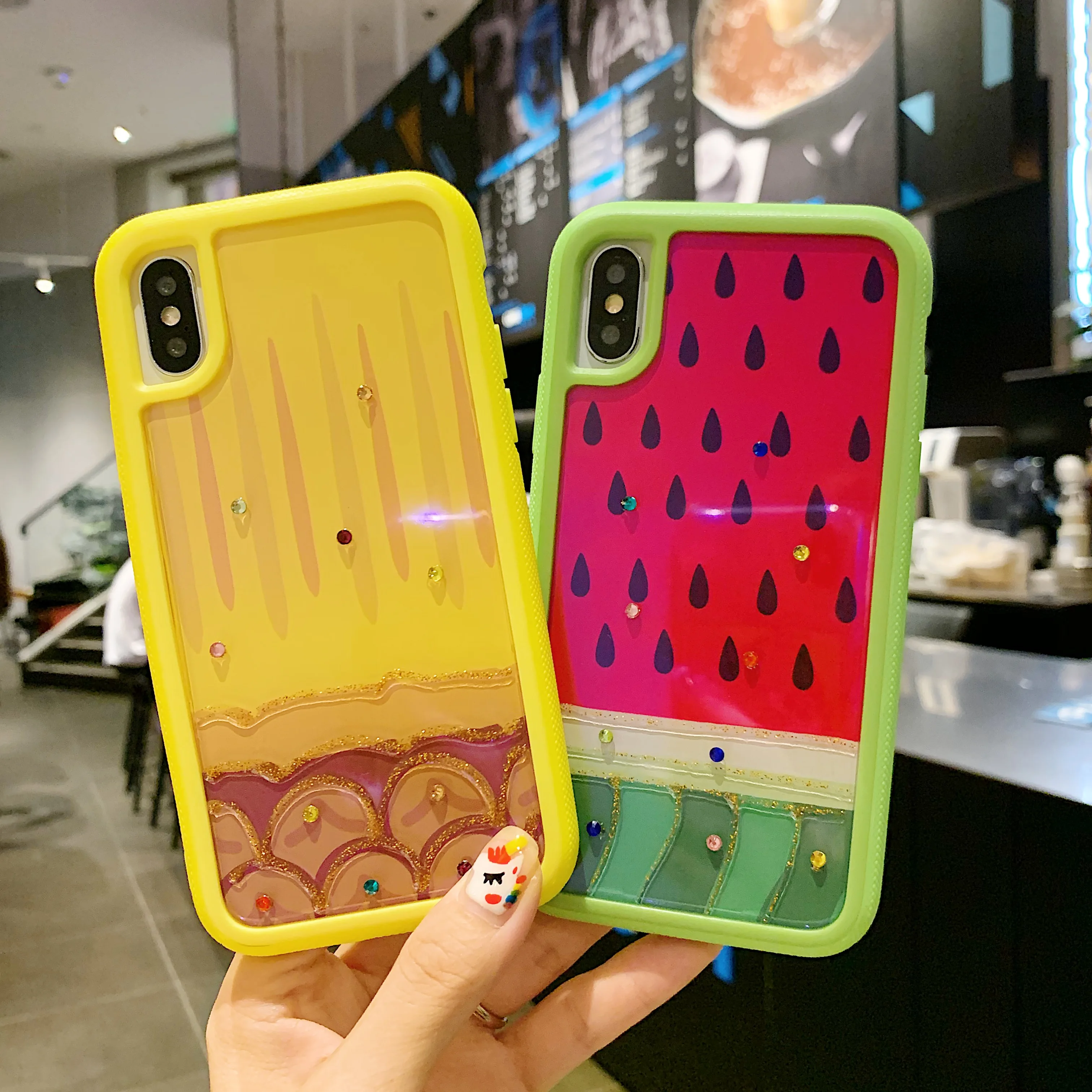 

jumalar Watermelon pattern blue plastic mobile phone case For 7 Plus 8 Plus X XR 6 6s Plus XS MAX phone back cover Fruit pattern