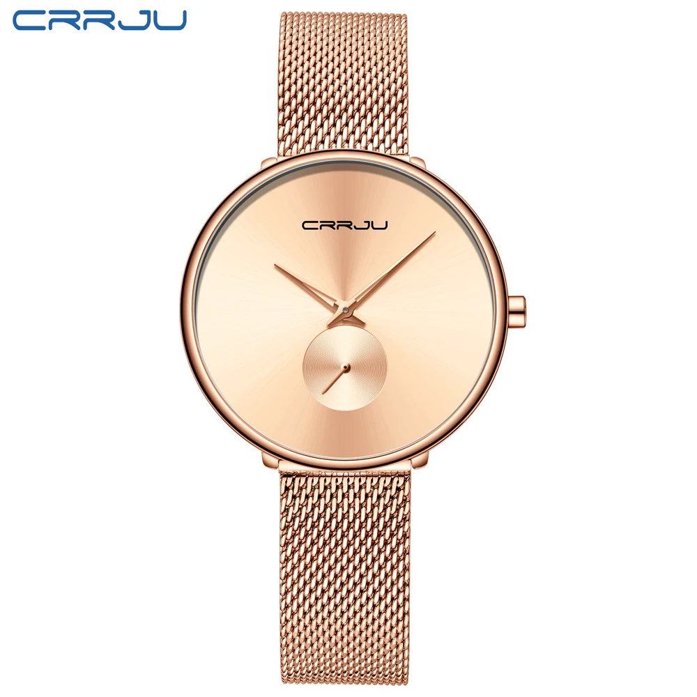 rose gold CRRJU 2165, красивый дизайн, часы для женщин, модные, повседневные, стальная сетка, наручные часы, женские часы, женские кварцевые часы - Цвет: rose gold