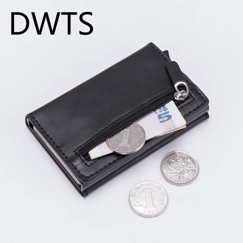 

DWTS Rfid Id Card Holder Case Men Leather Metal Wallet Male Coin Purse Women Mini Carbon Credit Card Holder with Zipper