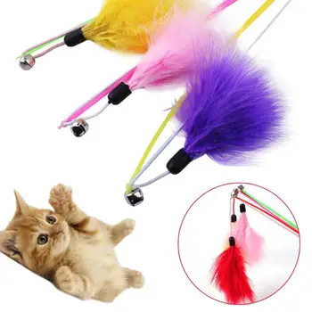 

Cat Kitten Toy Bell Rod Wand Teaser Feather Play Games Fun Random Color