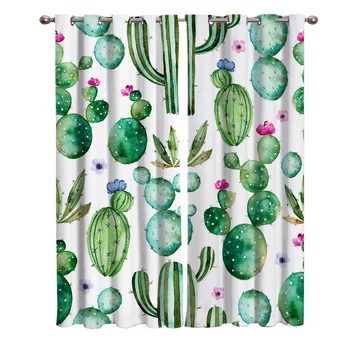 

Watercolor Cactus Flower Plant Decoration Window Curtains Scenic Curtains for Living Room Decorative Items Living Room
