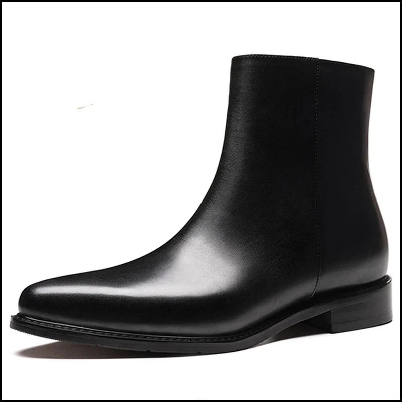 Winter Style Genuine Leather Man Formal Dress Riding Shoes Pointed Toe Zip Men's Handmade Snow Ankle Boots For Gentleman SS731