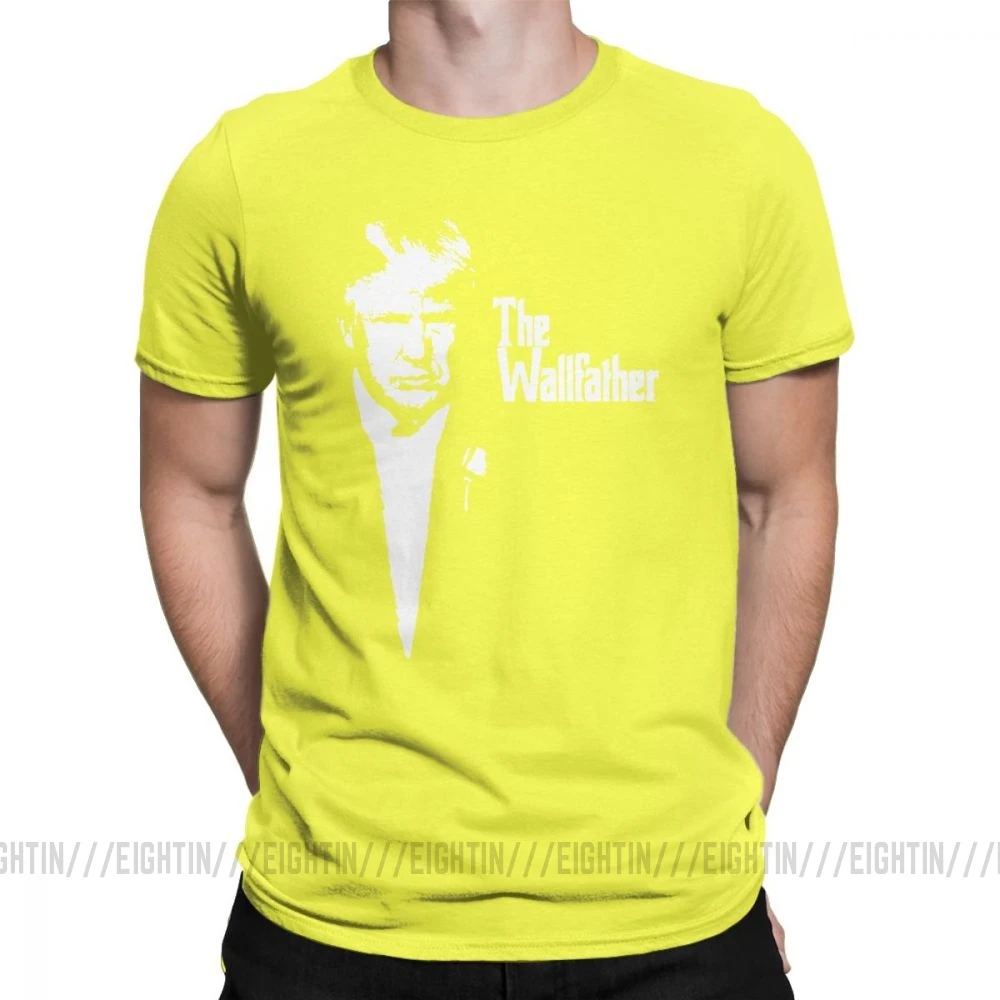Trump The Wall Father Мужская футболка, винтажная очищенная хлопковая футболка с короткими рукавами, футболка с круглым вырезом, топы большого размера - Цвет: Цвет: желтый