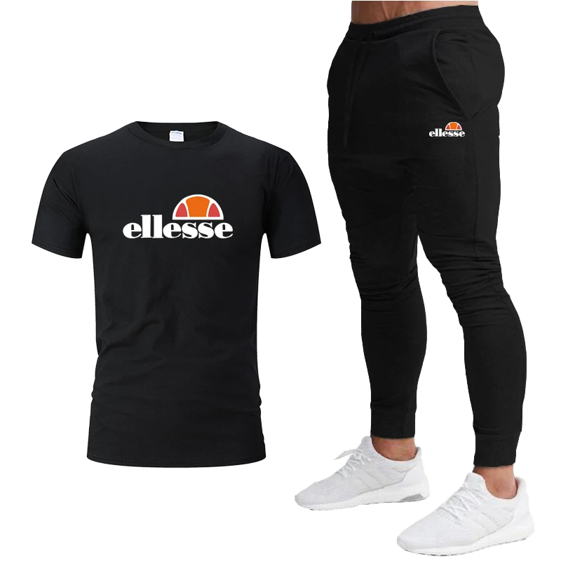 Conjunto de camiseta y pantalones de cuello redondo para hombre, chándal informal, Pantalones estampados, novedad, gran oferta, 2021