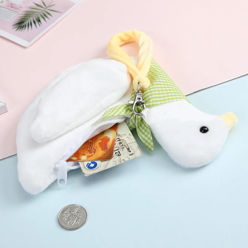 Женский кошелек из меха мультяшной утки с ремнем, игрушечная кукла для девочки, плюшевая Сумочка, маленький держатель для карт, студенческий чехол для телефона, сумка для украшения