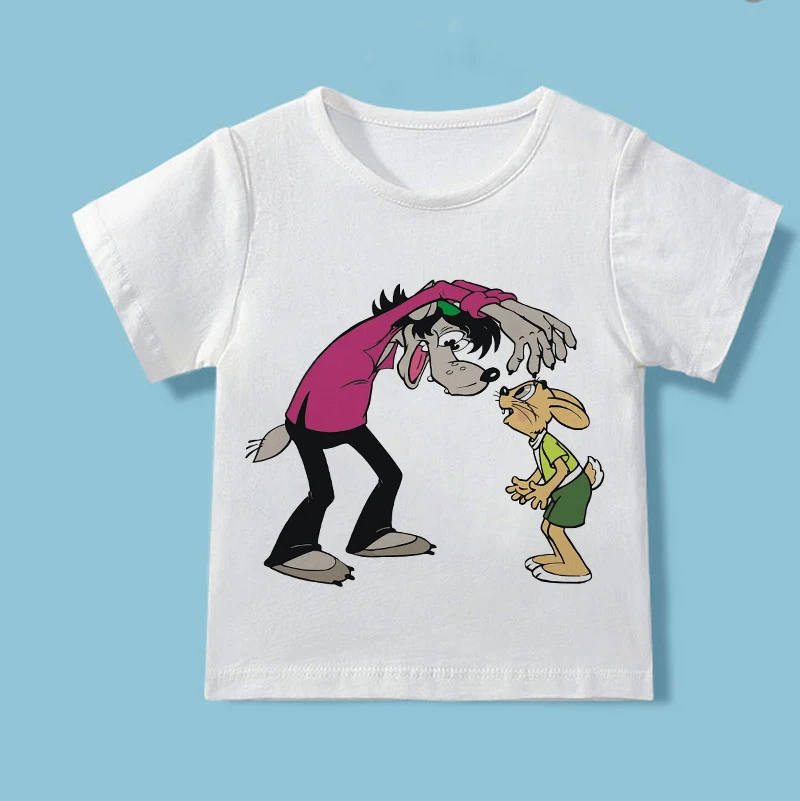Rabbit Cartoon Children T Shirt Short Sleeves Summer Clothes Print Cartoon Tee White Pink Boys Girls kids children t shirt