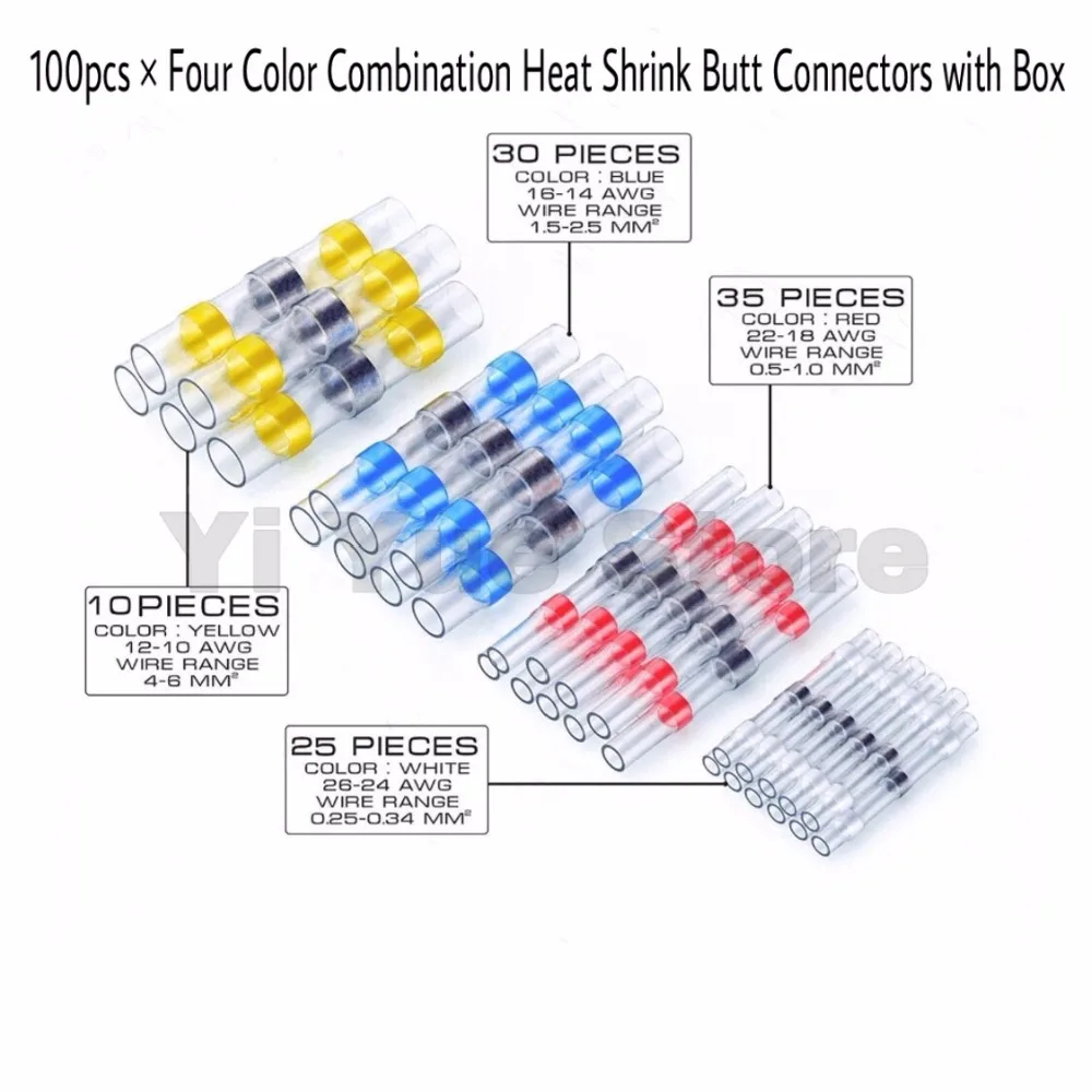 100PCS Electrical Wire Connectors Insulated Solder Sleeve Tube Heat Shrink Sorder Terminal Waterproof Butt Connectors (4)