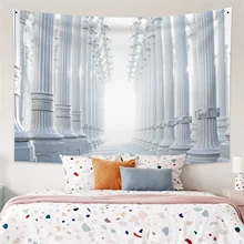 

Simple and Stylish Palace White Pillars Tapestry Bohemian Modern Wall Artistic Hanging Cloth Beach Mat Yoga Mat
