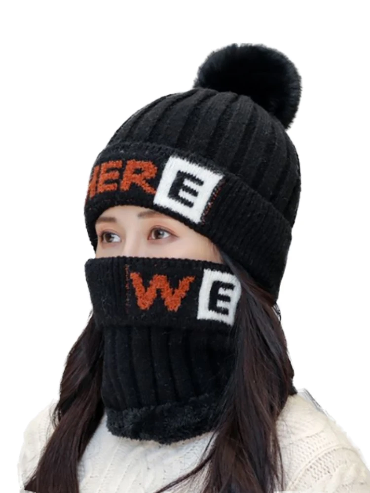 

Winter Beanie Hat Scarf skullies beanies Soft Skull Warm Baggy Cap Mask Gorros Winter Hats For Women Knitted