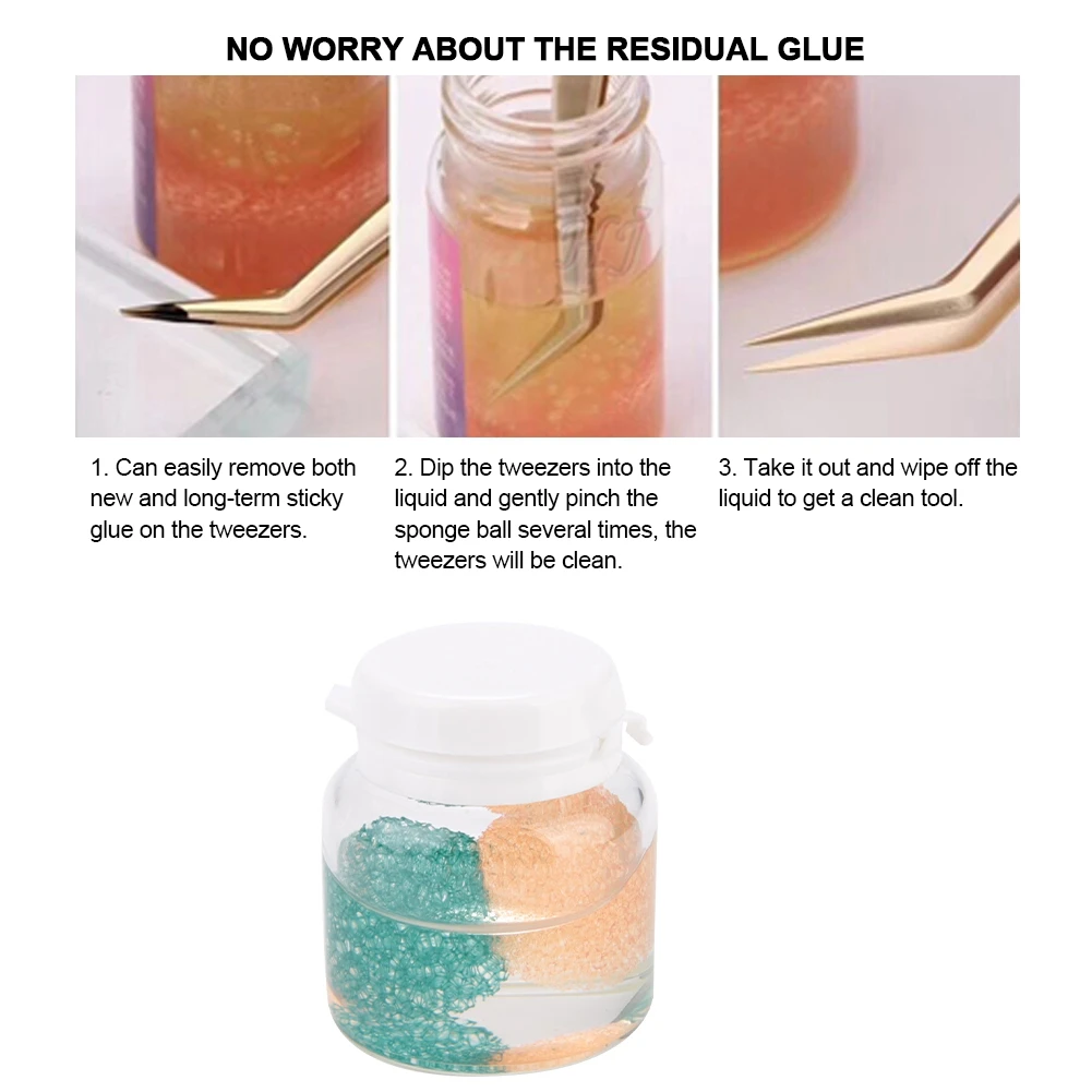 hot sale 10ml No Scratching Grafting Eyelash Tweezers Cleaner Liquid with Sponge Ball Easy to Clean Safe Portable