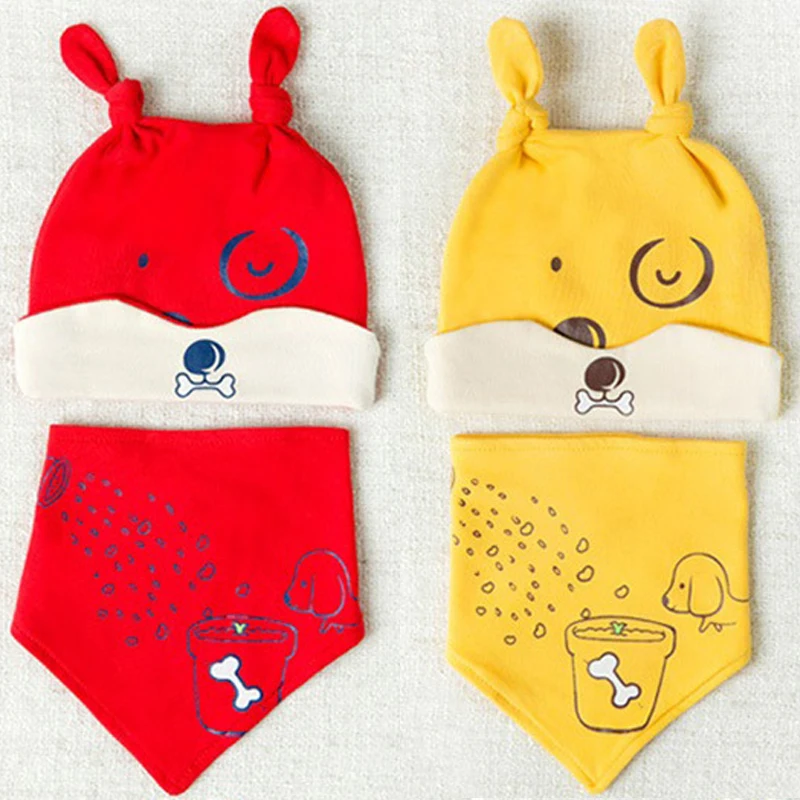 2 шт./компл. милые детские шапки нагрудник хлопок новорожденных тюрбан Beanie Теплые шапки Мягкая шапка для девочек мальчиков эластичная шапка весна осень зима