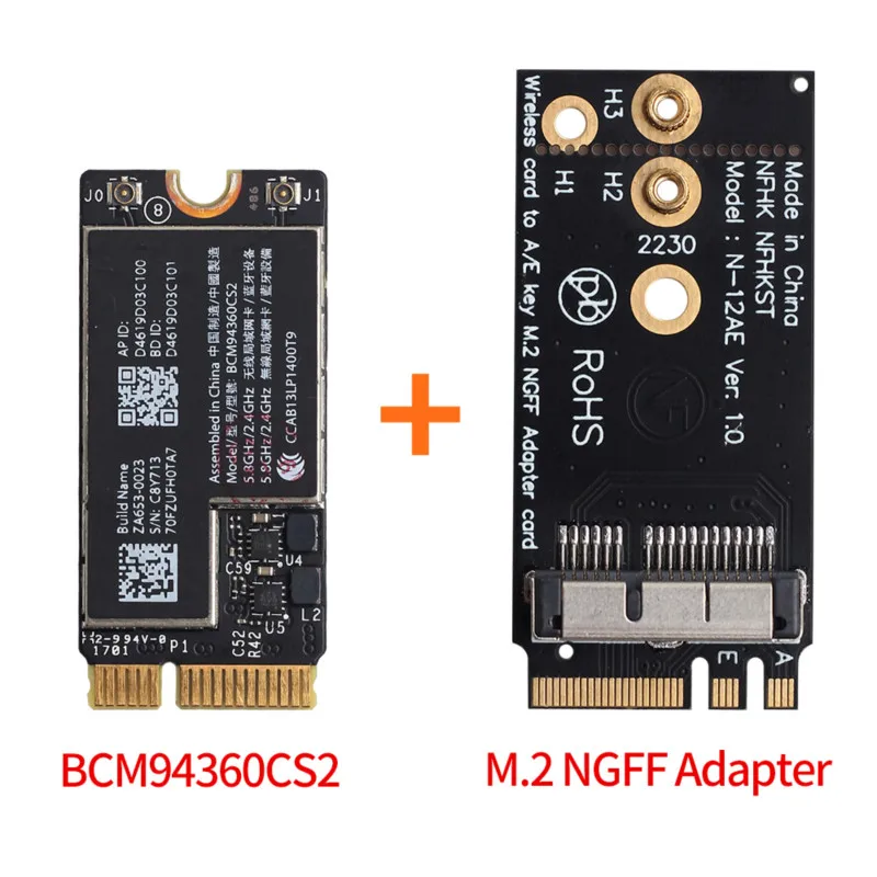 schwarze BCM94360CS2-Netzwerkkarte auf M-Schlüssel PCIe X4 M.2 NGFF-Adapterkarte 