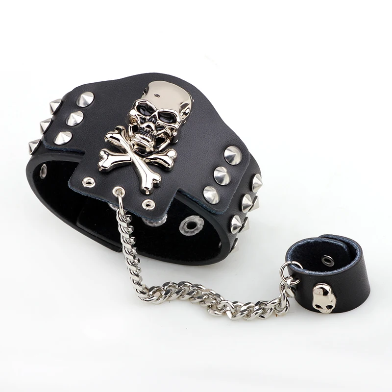Новинка 2019 модный изящный мужской кожаный браслет goths с коническими манжетами и