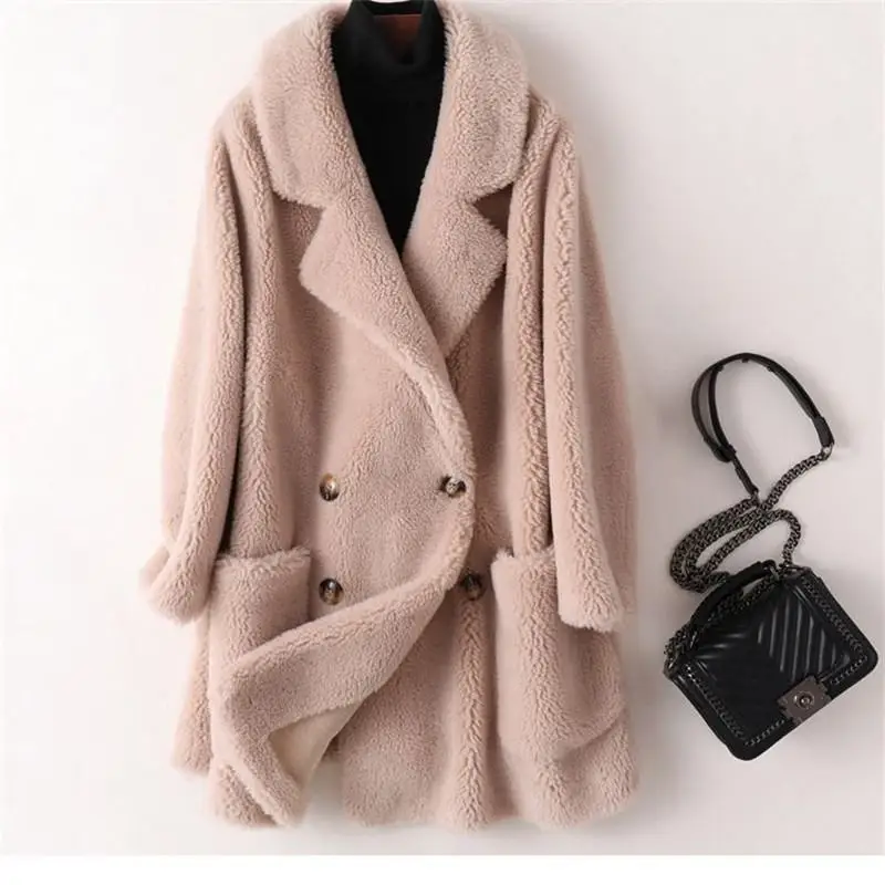 

Women 2019 Winter Wool Fur Coat Fluffy Real Sheep Shearing Coat Female Plush Particles Natural Fur Jacket Abrigos Mujer Z49