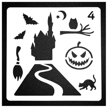 

8 Pieces Plastic Halloween Themes Stencils Scale Template Set, Old Castle,Pumpki G92E