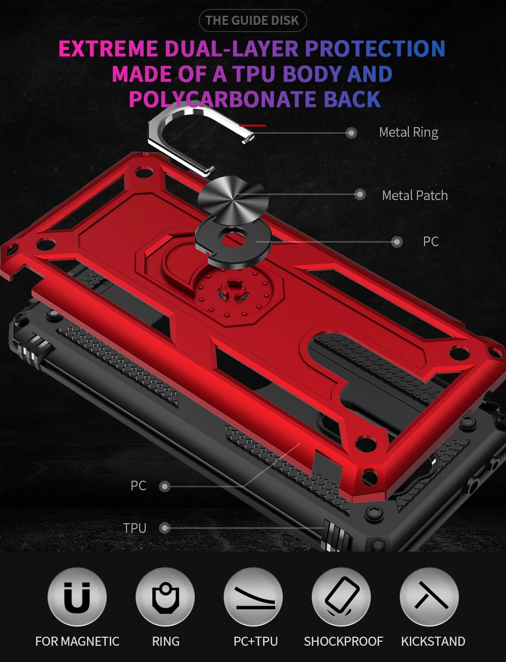 For Xiaomi Redmi 8 8A Note 8 Pro 8T Shockproof Armor Magnetic Metal Ring Stand Bumper  Phone Case Back Cover For  Redmi 9 9A 9C