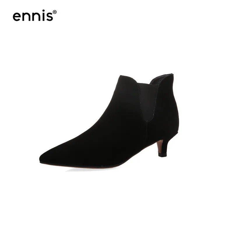 Black ENNIS/брендовые модные замшевые ботинки; женские ботильоны с острым носком; Женская Осенняя обувь на тонком каблуке; кожаные зимние женские ботинки; A9320 - Цвет: Black
