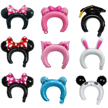 

10pcs cute Mickey Minnie headband with foil balloons rabbit bear animal balloon pink children's toys birthday party decoration