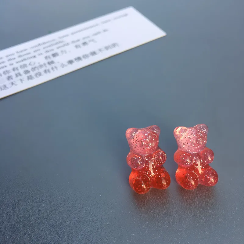 Creative Little Bear Cute Mini Gradient Color Gummy Bear Earrings Minimalist Cartoon Design Female Earrings Jewelry Gift