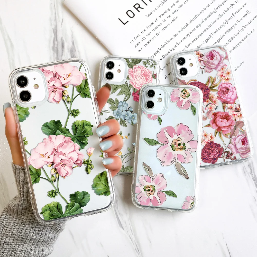 Case For Iphone 12 Pro Max Cases Silicone Funda Iphone 11 Pro 13 Mini XR X Xs Max 7 8 Plus Capa iphone11 Pro Flora Phone Covers