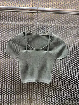 

2020 summer sexy women short knitted knitted sweater tops female halter tops 2 color ddxgz2