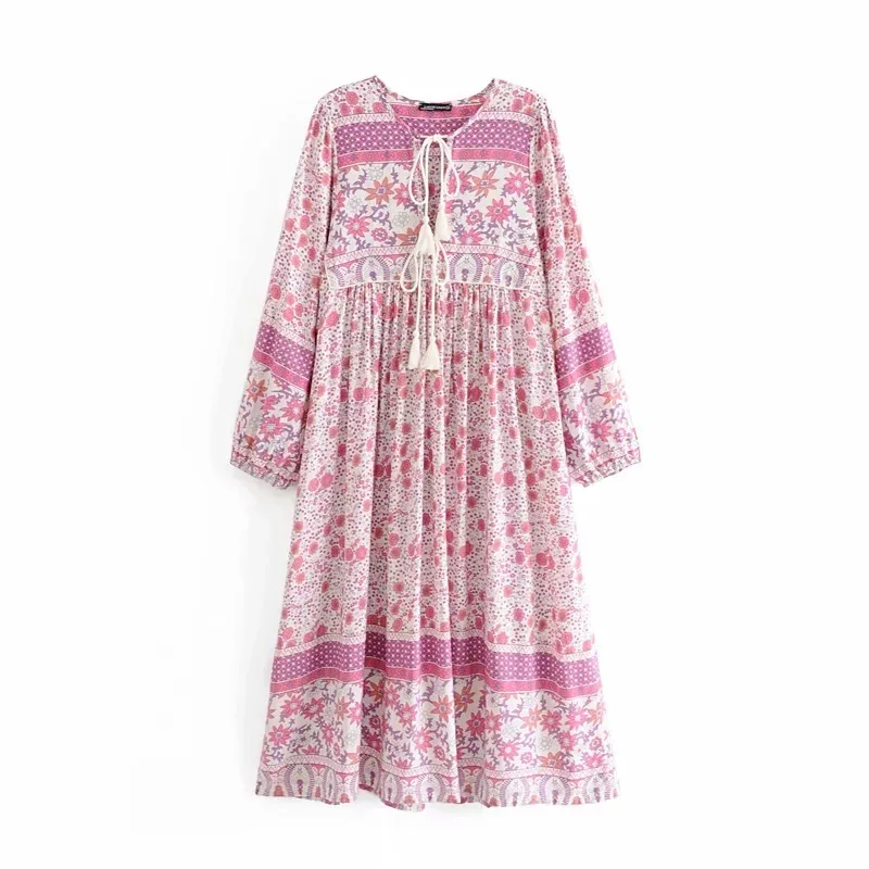 

Cyp-8341 WOMEN'S Dress New Products Cotton Positioning Printed Tassels Dress