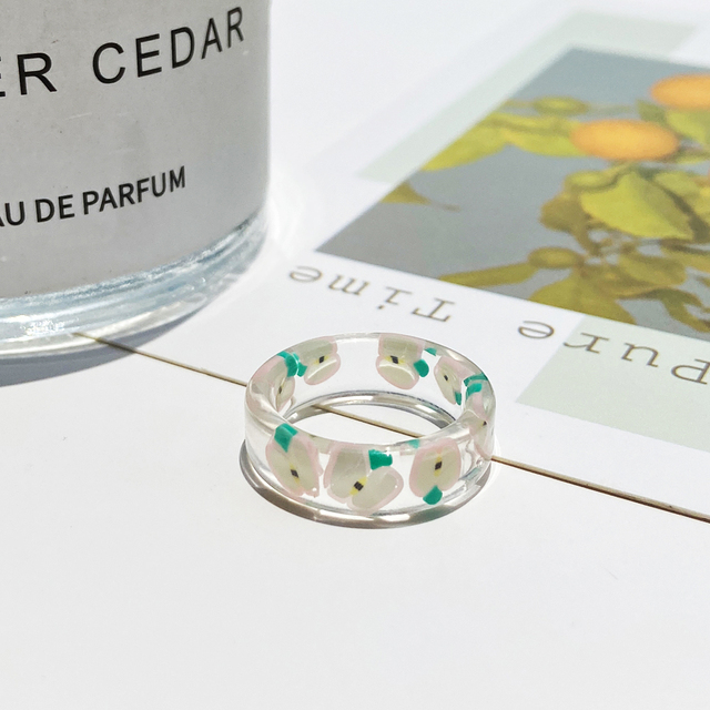 Korea Colorful Fashion Resin Fruit Ring Set Metal Geometric Irregular Open Rings for Women Party Wedding Jewelry Ring Set