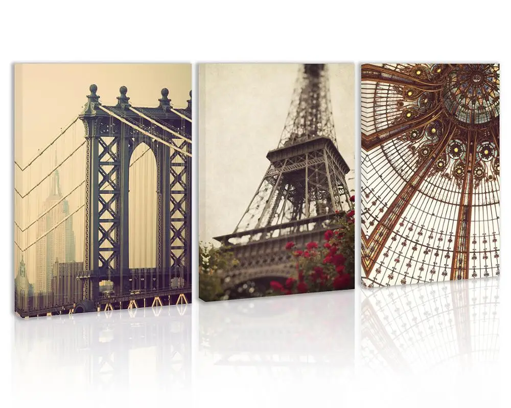 

Manhattan Bridge Building American Wall Art Decor French Eiffel Tower Canvas Painting Kitchen Church Prints Pictures for Home