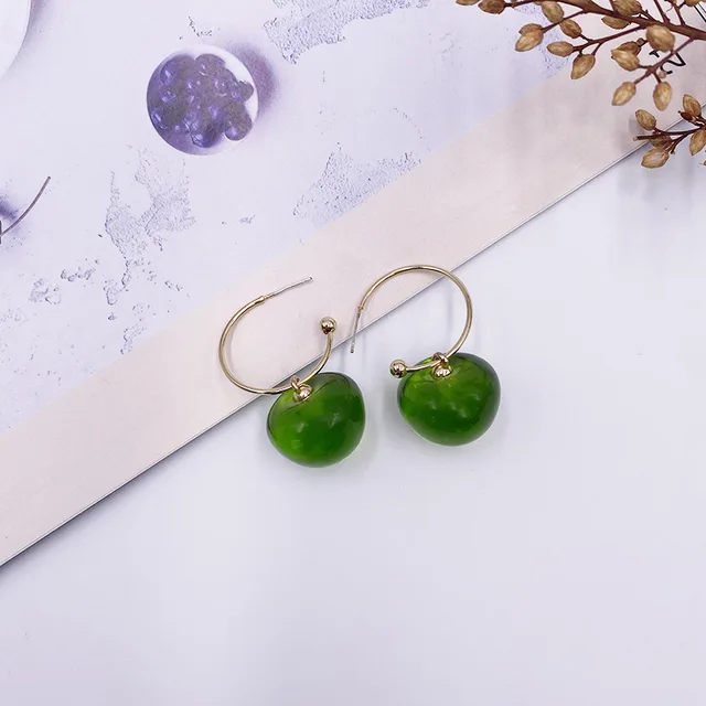 Korean Sweet Cherry Earrings Long statement Earrings for Women Acrylic Resin Colorful Fruit Dangle Earring Red Blue Pink Cherry green2