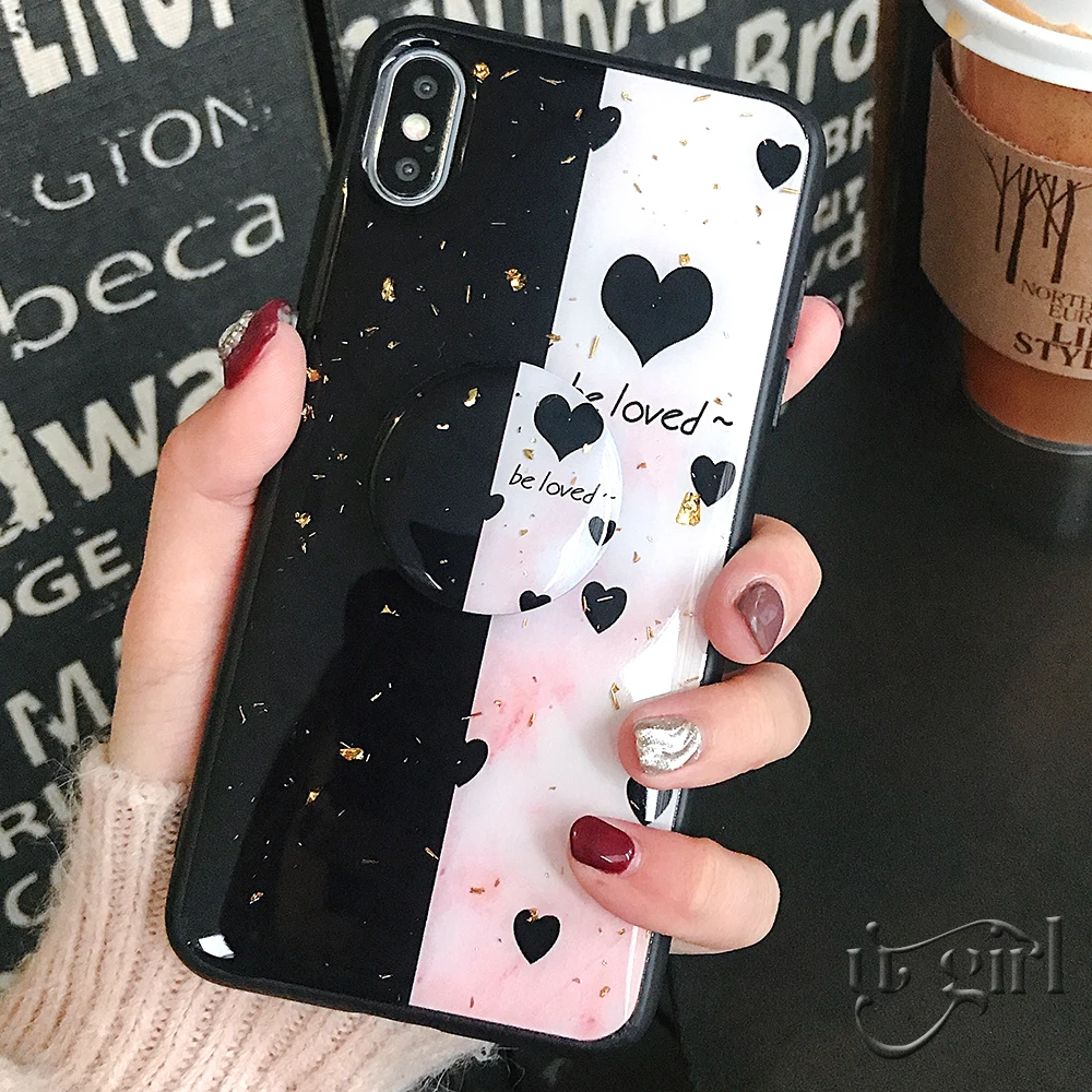 

LOVE heart For iPhone X XS XR XSMAX Drops of glue background phone shell for Apple 6 6S 7 8 8p 7plus With bracket
