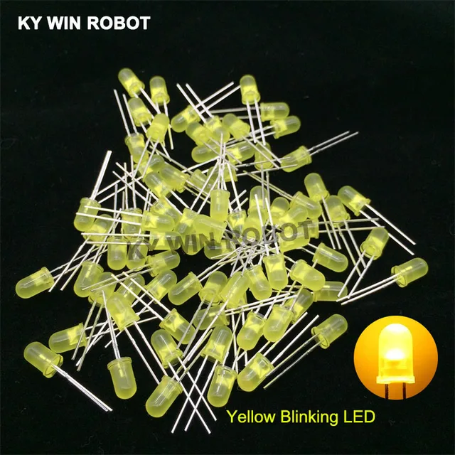50pcs 5mm White Green Red Blue Yellow Light-Emitting-Diode Automatic Flashing LED Flash Control Blinking 5 mm LED Diode 1.5HZ 50pcs Yellow