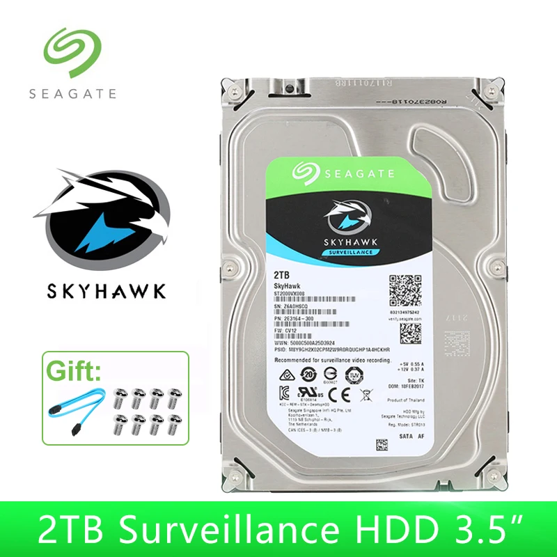Seagate SkyHawk 2 ТБ жесткий диск наблюдения 5900 об/мин 64 МБ кэш Внутренний SATA 6 ГБ/сек. 3 5