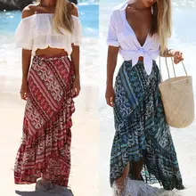 Женская модная повседневная Летняя длинная Цветочная юбка в стиле бохо, вечерние пляжные юбки