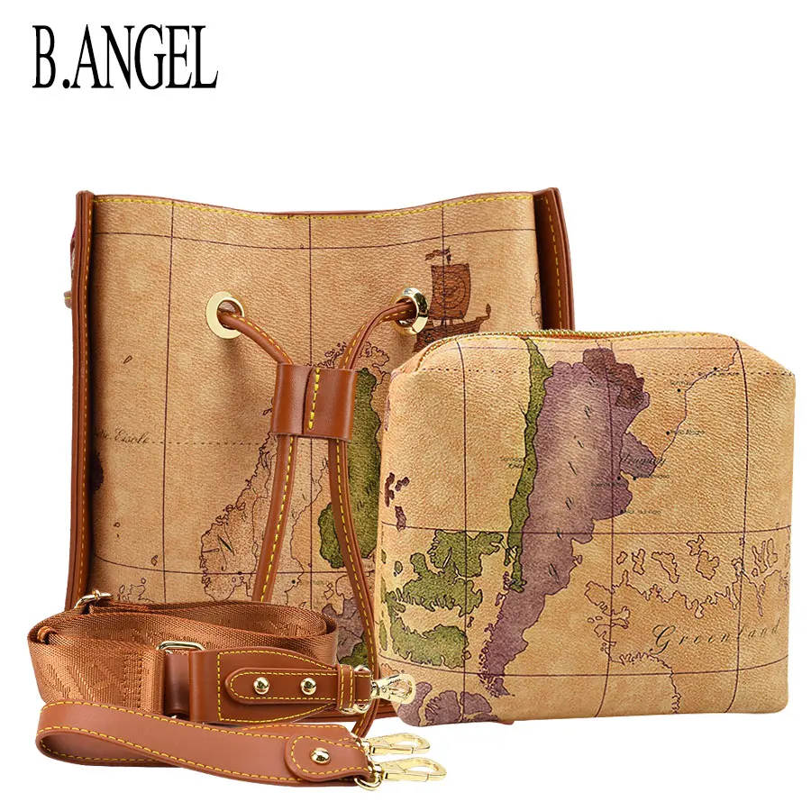 Vintage World Map Luxury Women Bucket Bag Shoulder Waterproof 2-in-1 Large Capacity Messenger Casual Fashion Handbag | Багаж и сумки
