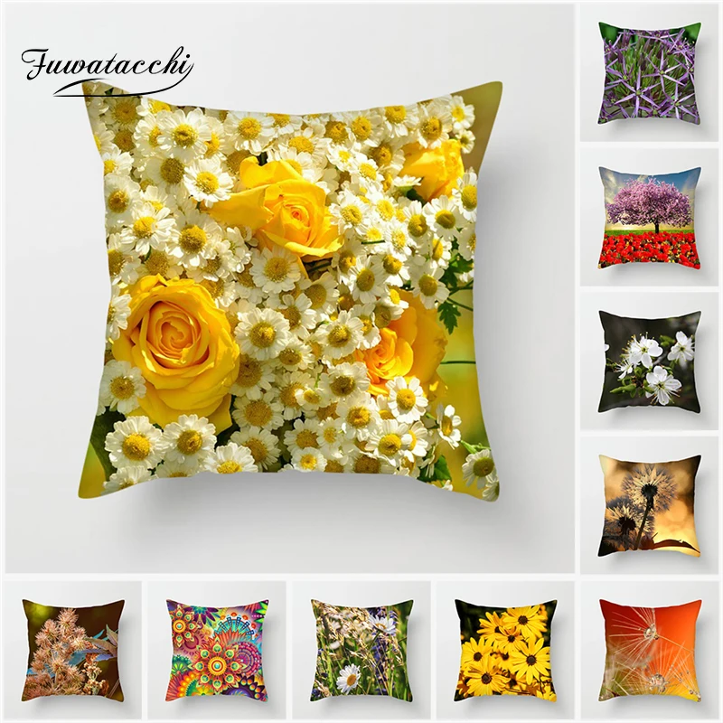 

Fuwatacchi Floral Series Cushion Cover Roses Pillow Cover for Sofa Bedroom Car Decoration Flower Cherry Throw Pillowcases 45*45