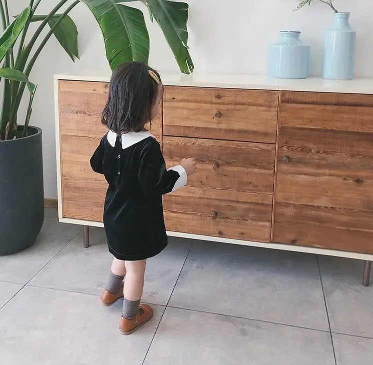Girls Princess Dress Fall Kids Long Sleeve Dresses White Black Patchwork Dress Sweet Baby Clothes Kids Clothing