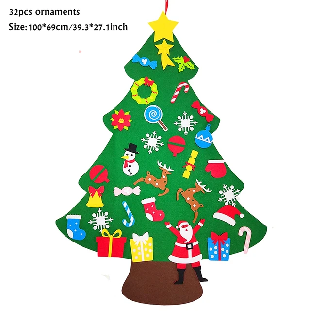 Baby Montessori Toy 32pcs DIY Felt Christmas Tree Toddlers Busy Board Xmas Tree Gift For Boy Girl Door Wall Ornament Decorations Style A