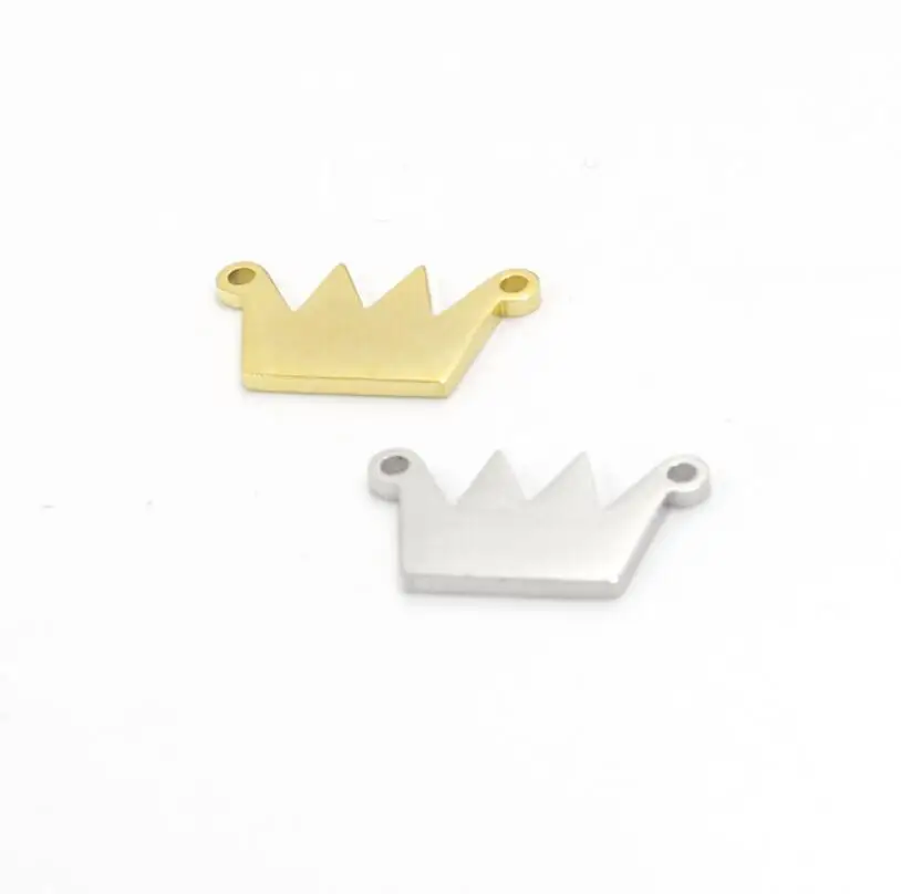 10pcs/Lot Stainless Steel Mirror Polished Crown Charms Connectors Two Holes DIY Handmade Craft Accessories Charm 9*17mm