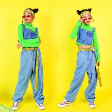 Хип-хоп костюмы для уличных танцев, Детский костюм для джазовых танцев для девочек, флуоресцентные топы, штаны, одежда для сценических танцев