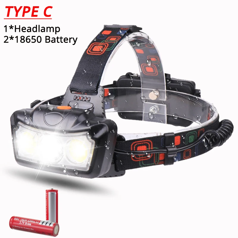 headlamp 3200LM headlight led T6 COB head torch flashlight head light super bright waterproof headtorch head lamp - Испускаемый цвет: C