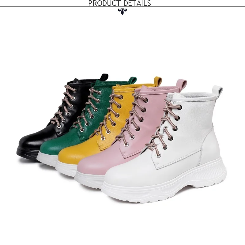 ZVQ gothic green motorcycle boots winter genuine leather cute woman pink martin boots yellow 4.5cm mid heels women's shoes 42CN