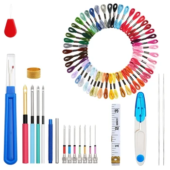 

Russian Embroidery Needle,Punching Needle Tool Kit 50 Colors Embroidery Thread Perforated Needle for Cross Stitch Tool