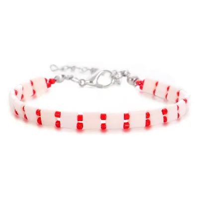 Boho браслет для женщин Miyuki браслеты летние пляжные ювелирные изделия Pulseras Mujer Moda Tila бусины модные Janpan Delica бусины - Окраска металла: White red beads