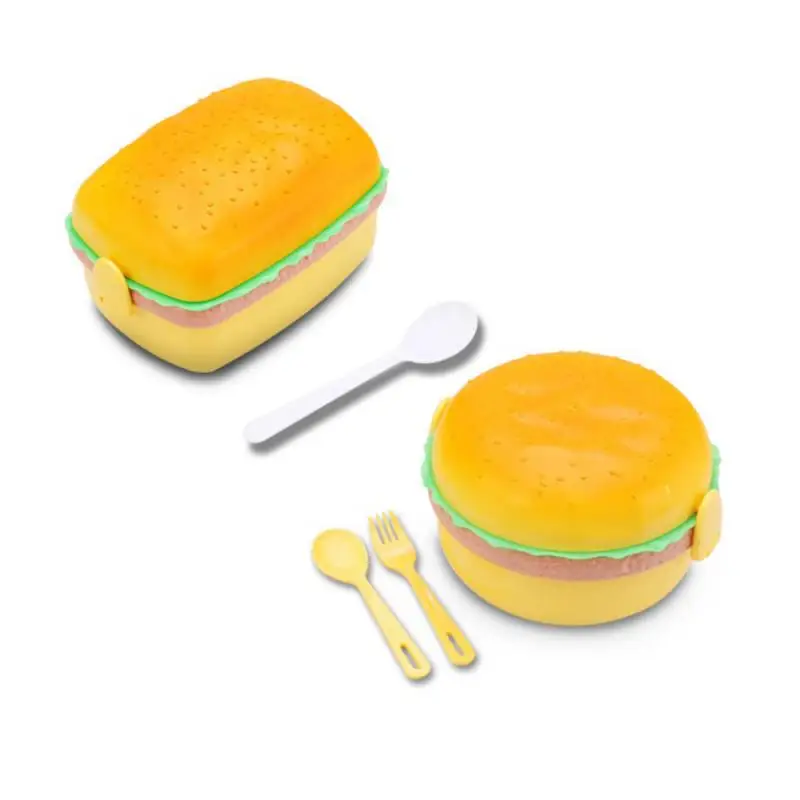 Kids Hamburger Bento Lunch Box Food Container Storage with Spoon Fork 