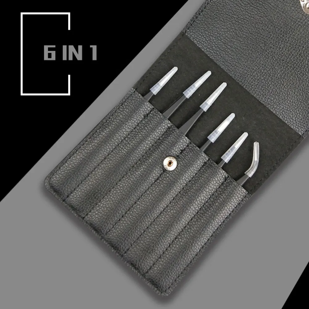6pcs Anti Static Jewelry Making Maintenance Tool With Bag Straight Tip Tweezer Set Craft Stainless Steel Multifunction Portable